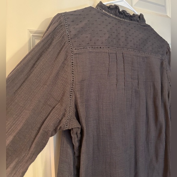 Faherty Willa Ruffled Boho 100% Organic Cotton Button Down Shirt, Charcoal, M - Picture 7 of 8